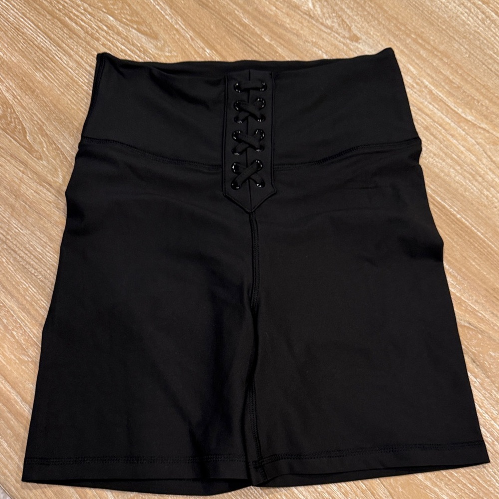 WeWoreWhat Black High-Waisted Lace-Up Shorts